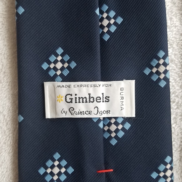 Gimbels by Prince Igor Burma Necktie / Suit Tie in Dark Blue with Squares - Picture 7 of 14